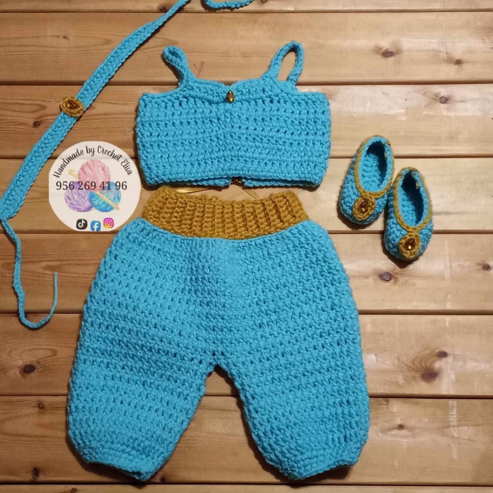 Handmade Blue and Gold Crochet Baby Outfit